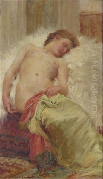 Reclining Nude Oil Painting by Vlacho Bukovac