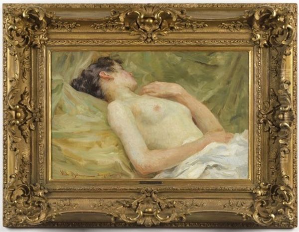 Reclining Female Nude Oil Painting by Vlacho Bukovac