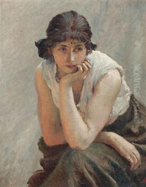 Quiet Contemplation Oil Painting by Vlacho Bukovac