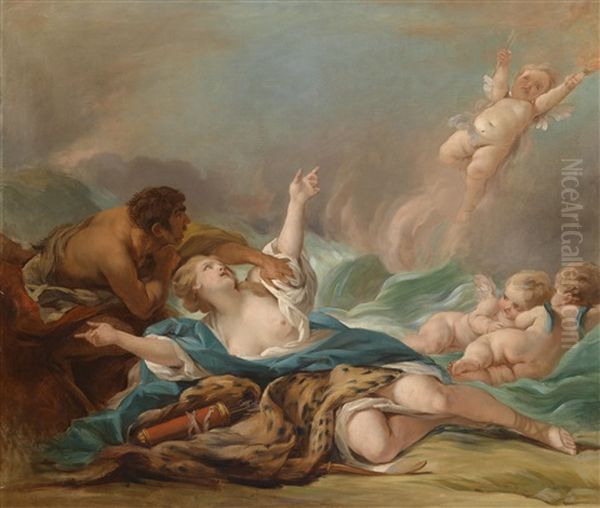 Mythologische Szene Mit Jagerin Am Meer (after Francois Boucher) Oil Painting by Vlacho Bukovac