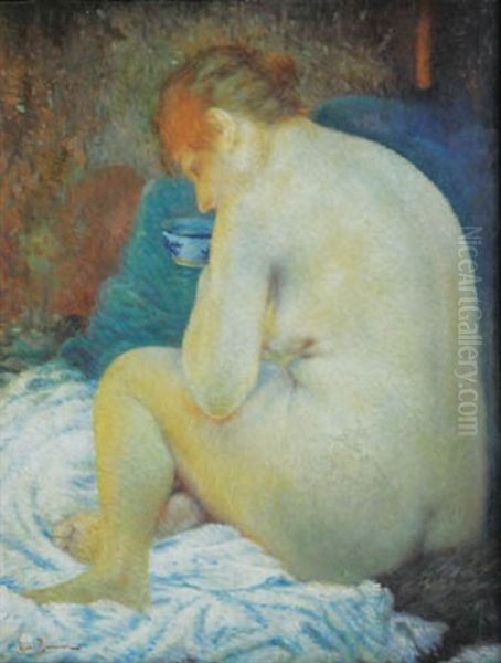 Sitting Woman's Nude Oil Painting by Vlacho Bukovac