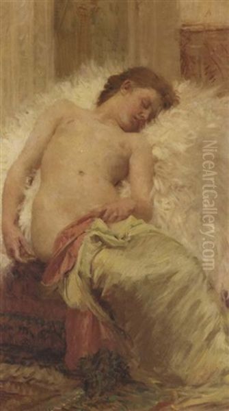 Reclining Nude Oil Painting by Vlacho Bukovac