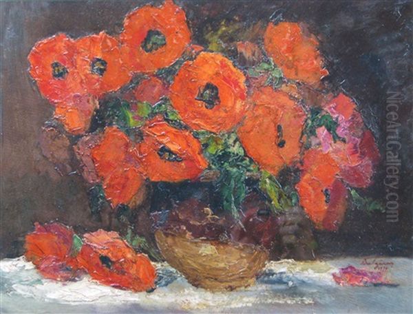 Poppies Oil Painting by Petru Bulgaras