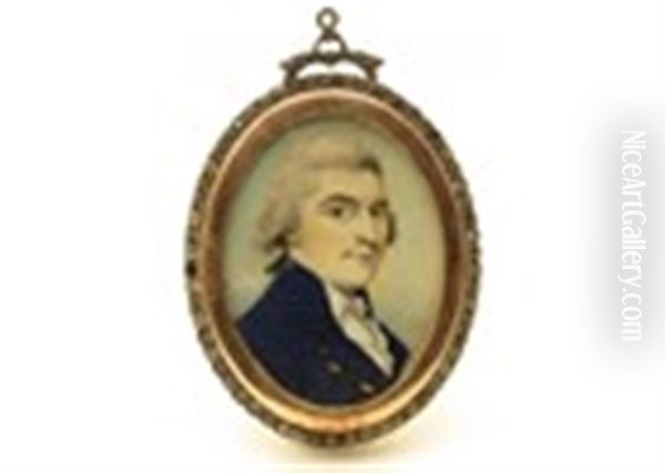 Portrait Miniature A Gentleman, Head And Shoulders In A Blue Coat And White Stock Oil Painting by Richard Bull