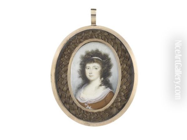 A Lady, Wearing Brown Dress, Breast Star And White Fichu, Her Natural Wig Falling In Curls Over Her Shoulders And Secured With A White Bandeau Oil Painting by Richard Bull