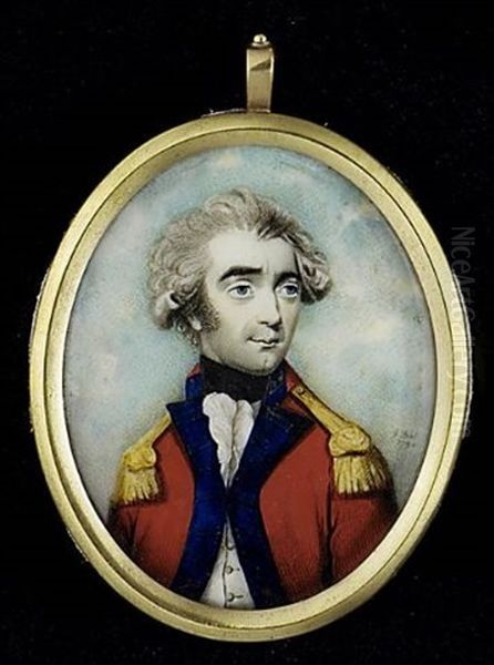 An Officer, Wearing Scarlet Coat With Blue Facings, Gold Epaulettes Oil Painting by Richard Bull