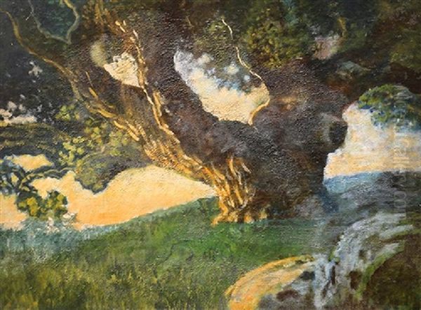 Lone Oak At Sunset Oil Painting by William Howell Bull