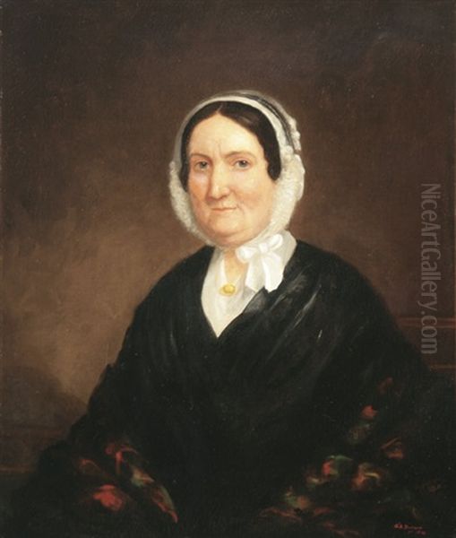 Portrait Of A Woman In A White Bonnet Oil Painting by Otis Bullard