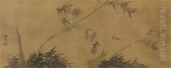 Windswept Bamboo Oil Painting by Tani Buncho