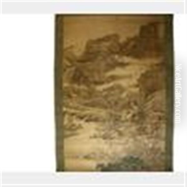 Monumental Japanese Painted Scroll by Tani Buncho