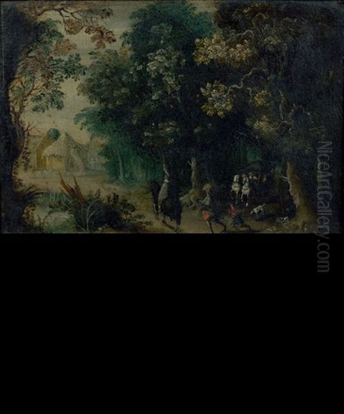 Carrosse Et Cavaliers A L'oree D'un Bois Oil Painting by Willem Van Den Bundel