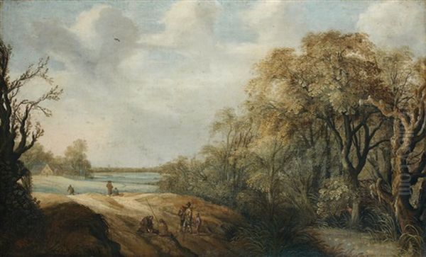 Paysage De Campagne Avec Des Villageois Partant A La Peche Oil Painting by Willem Van Den Bundel