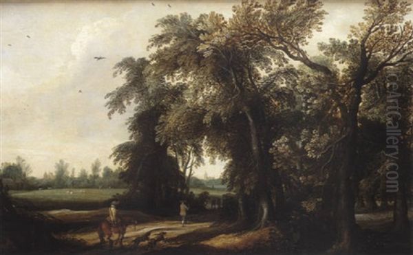 Paysage Boise Ainme De Personnages Et Un Fauconnier Oil Painting by Willem Van Den Bundel