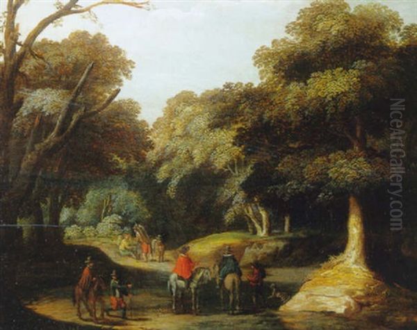 Chemin Forestier Anime De Cavaliers Et Villageois Oil Painting by Willem Van Den Bundel