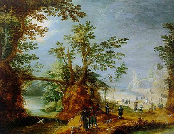 Landscape With Peasants Oil Painting by Willem Van Den Bundel