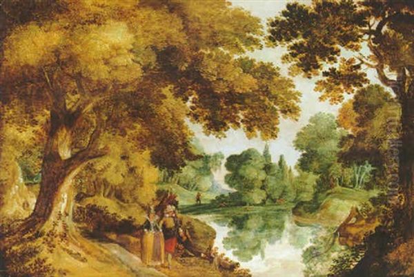 Ein Vornehmes Paar In Einer Waldlandschaft Oil Painting by Willem Van Den Bundel