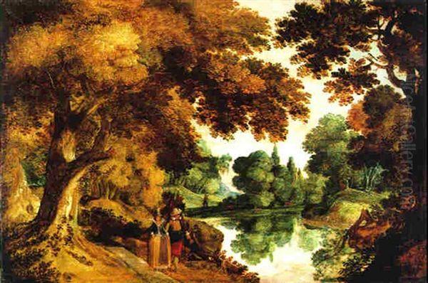 Ein Vornehmes Paar In Einer Waldlandschaft Oil Painting by Willem Van Den Bundel