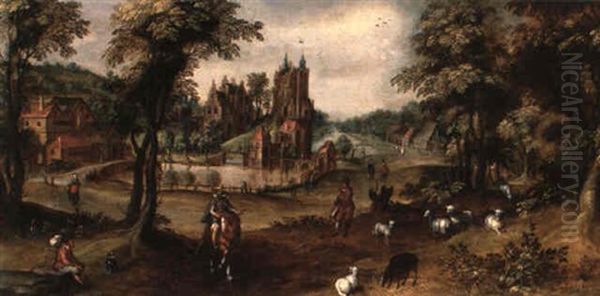 Scene Seigneuriale Dans Un Parc Oil Painting by Willem Van Den Bundel