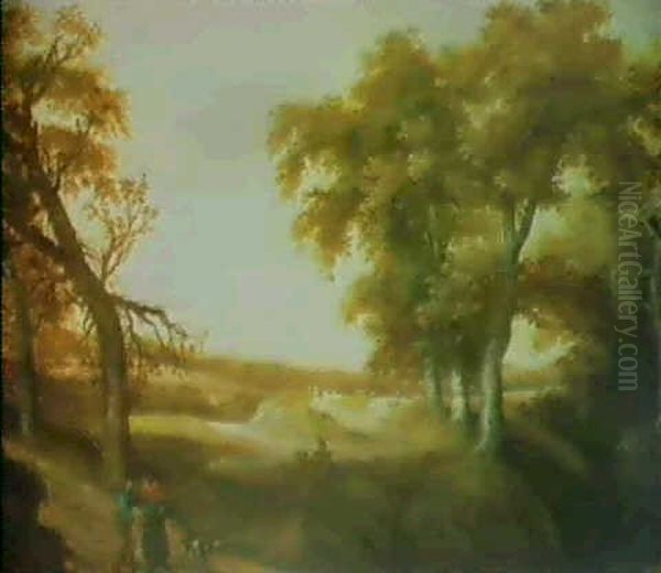 A Wooded Landscape With Figures On A Path Oil Painting by Willem Van Den Bundel