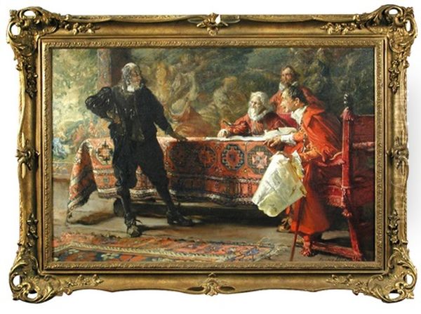 A Gentleman In Black Having An Audience With A Group Of Cardinals Oil Painting by Edgar Bundy