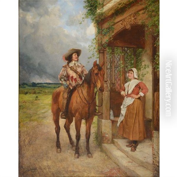 Cavalier Takes Refreshment Oil Painting by Edgar Bundy