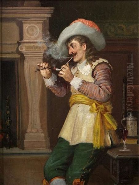 A Quiet Smoke Oil Painting by Edgar Bundy