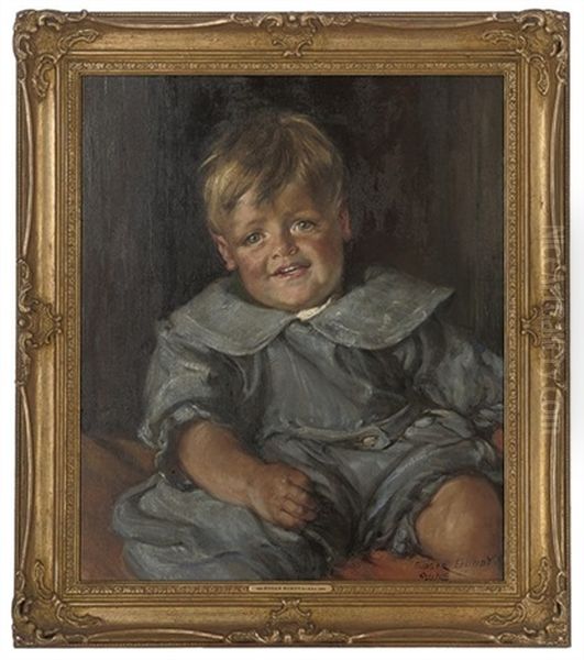 Portrait Of A Young Boy In Blue Oil Painting by Edgar Bundy