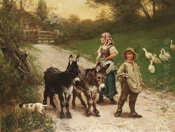 On The Way To Market Oil Painting by Edgar Bundy