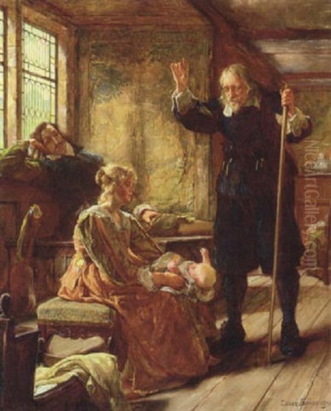 Grandfather Entertaining Baby Oil Painting by Edgar Bundy