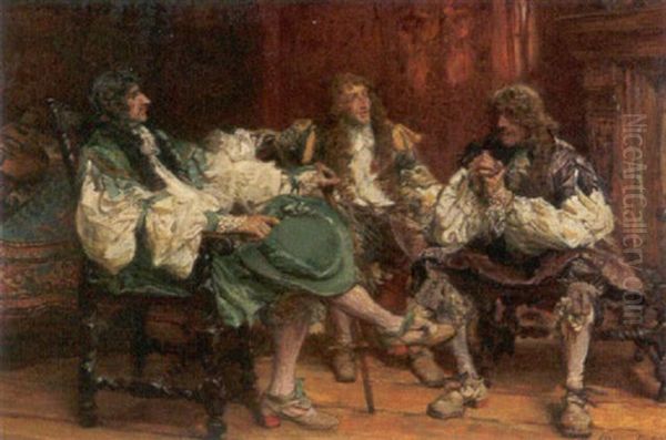 Genreszene. Drei Musketiere Im Gesprach Bei Tisch Oil Painting by Edgar Bundy