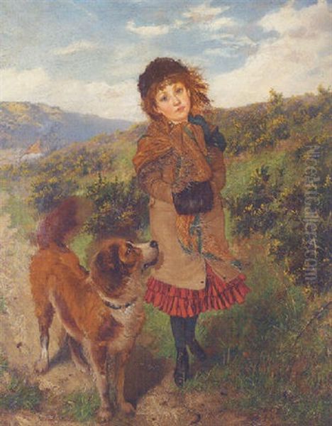 A Girl And Her Pet Dog Oil Painting by Edgar Bundy