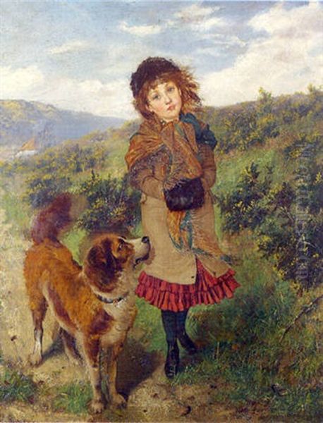 A Girl Amd Her Pet Dog Oil Painting by Edgar Bundy