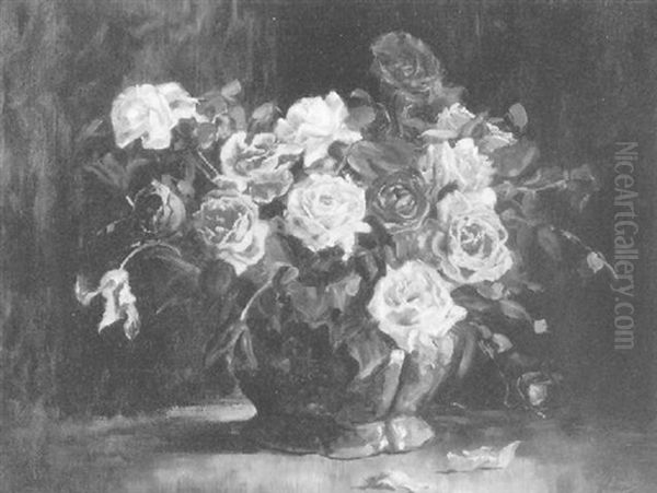 Uppiges Rosenstilleben In Einer Grunen Vase Oil Painting by Edgar Bundy