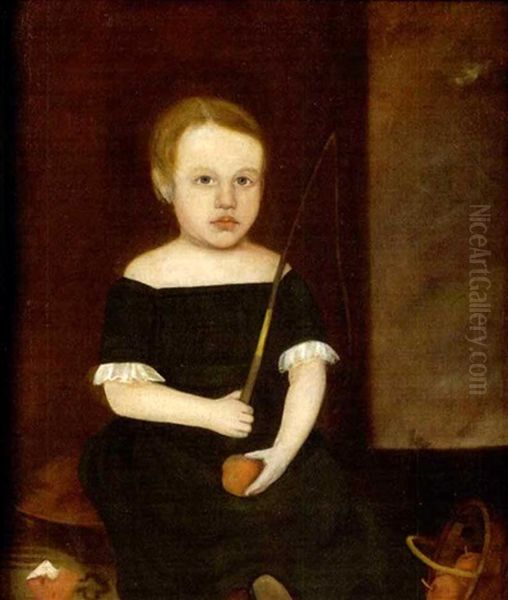 Portrait Of Young Charles Frederick Couch In Green, Seated Beside Basket Of Fruit Oil Painting by Horace Bundy