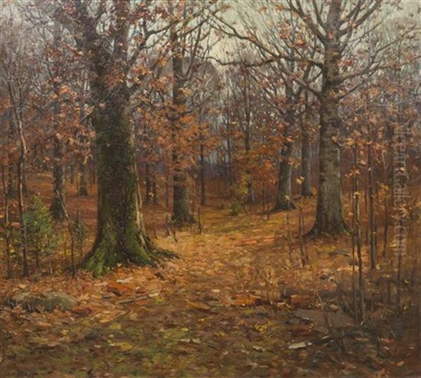 Fall Day In The Forest Oil Painting by John Elwood Bundy