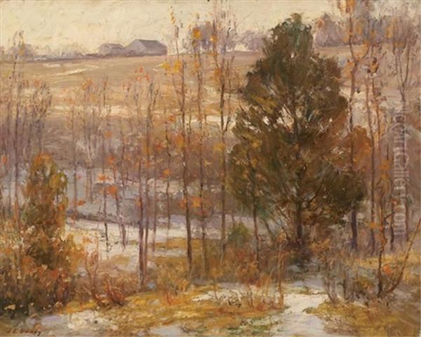 Winter Landscape With Distant Farmhouse Oil Painting by John Elwood Bundy