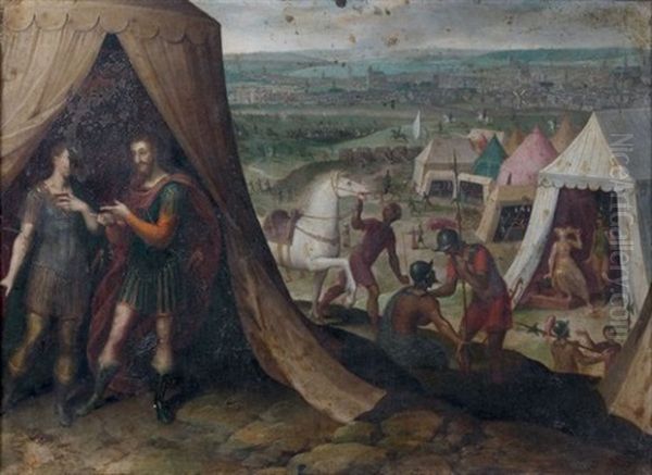 Henri Iv Sous Une Tente En Campagne (la Reddition De Mantes, Le 14 Mars) Oil Painting by Jacob Bunel