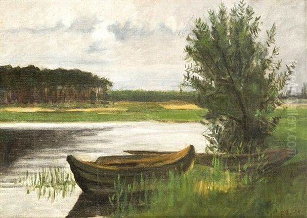 Boote Am Ufer Der Beke Oil Painting by Franz Bunke