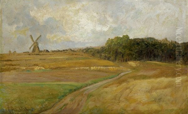 Spatsommerliche Landschaft Mit Windmuhle Oil Painting by Franz Bunke