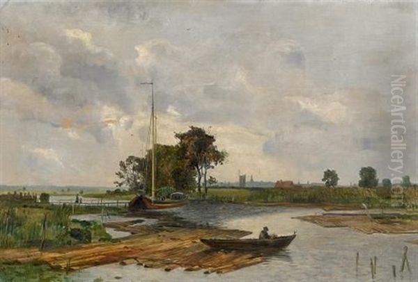 An Der Havel. Im Hintergrund Die Stadtsilhouette Brandenburgs Oil Painting by Franz Bunke