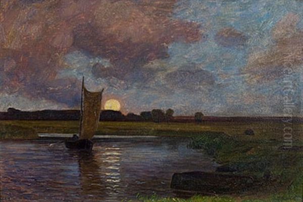 Abendfrieden An Der Warnow Oil Painting by Franz Bunke