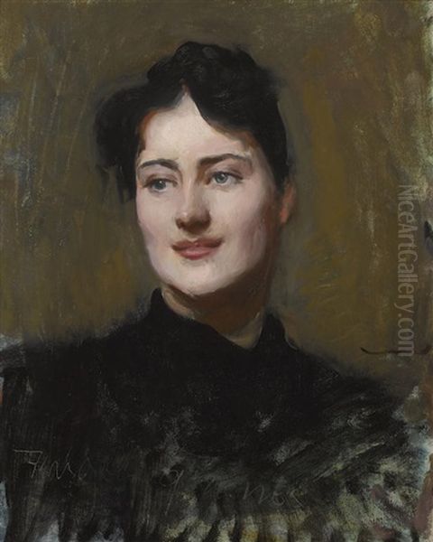 Portrait Of A Woman (dark-haired Model) Oil Painting by Dennis Miller Bunker