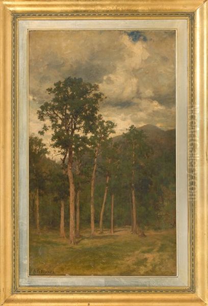 A Stand Of Trees By A Mountain Oil Painting by Andrew Fisher Bunner