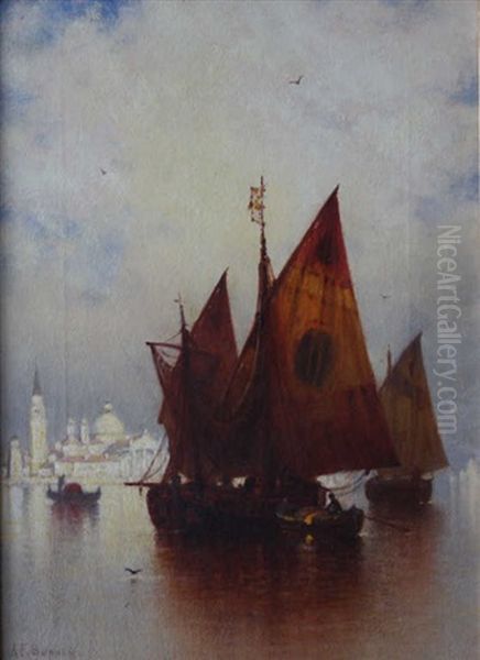 Voiliers Devant San Giorgio A Venise Oil Painting by Andrew Fisher Bunner