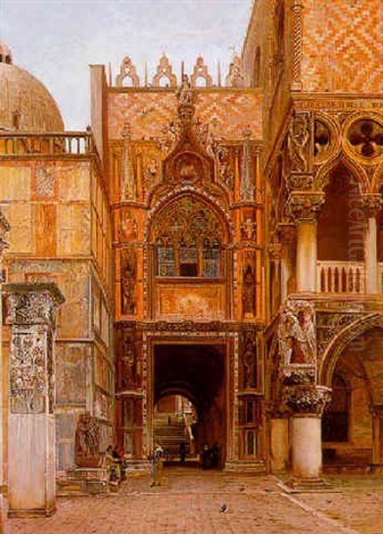 La Porta Della Carta Nel Palazzo Ducale, Venezia Oil Painting by John Wharlton Bunney