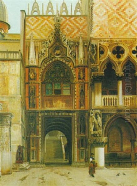 La Porta Della Carta Nella Palazzo Ducale Venezia Oil Painting by John Wharlton Bunney