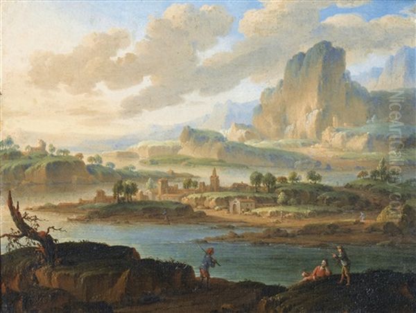 Paysage Au Soleil Couchant Oil Painting by Jan van Bunnick