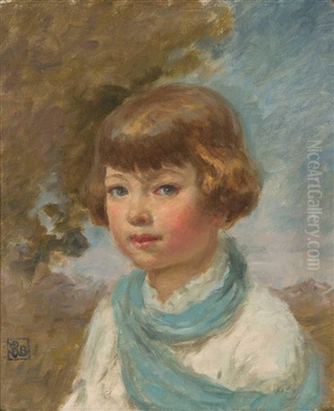 Portrait Of A Young Girl With Blue Scarf Oil Painting by Rupert Bunny