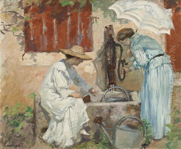 At The Pump Oil Painting by Rupert Bunny