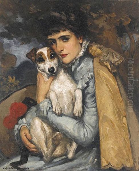 Jeanne With Her Terrier Oil Painting by Rupert Bunny